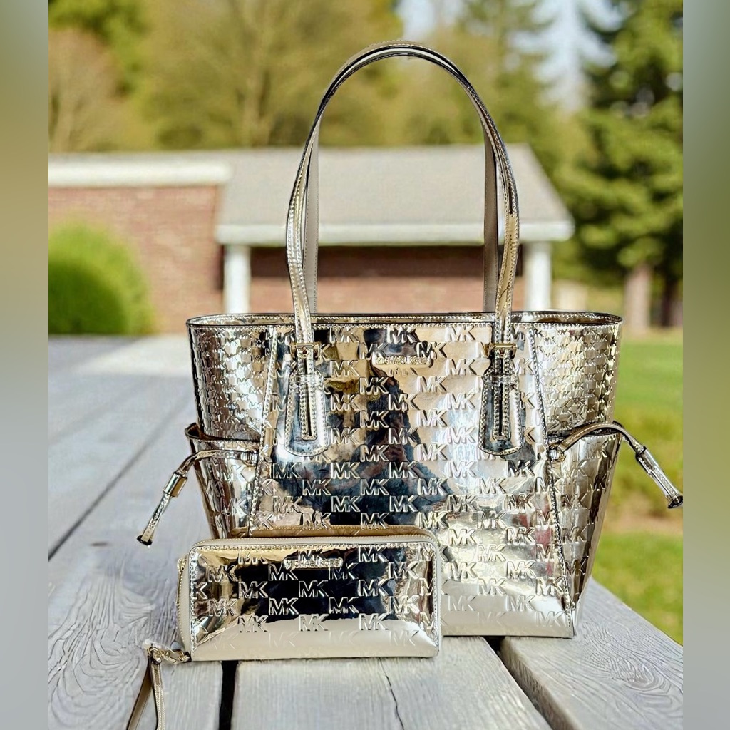 Michael Kors Shimmering Gold Tote And Wallet